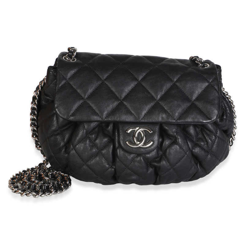 Chanel Black Washed Quilted Lambskin Medium Chain Around Flap Bag Handbag fv