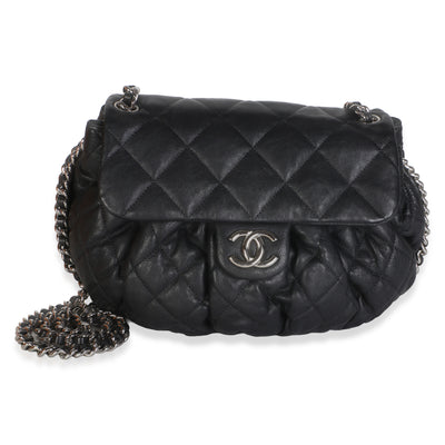 Chanel Black Washed Quilted Lambskin Medium Chain Around Flap Bag Handbag id