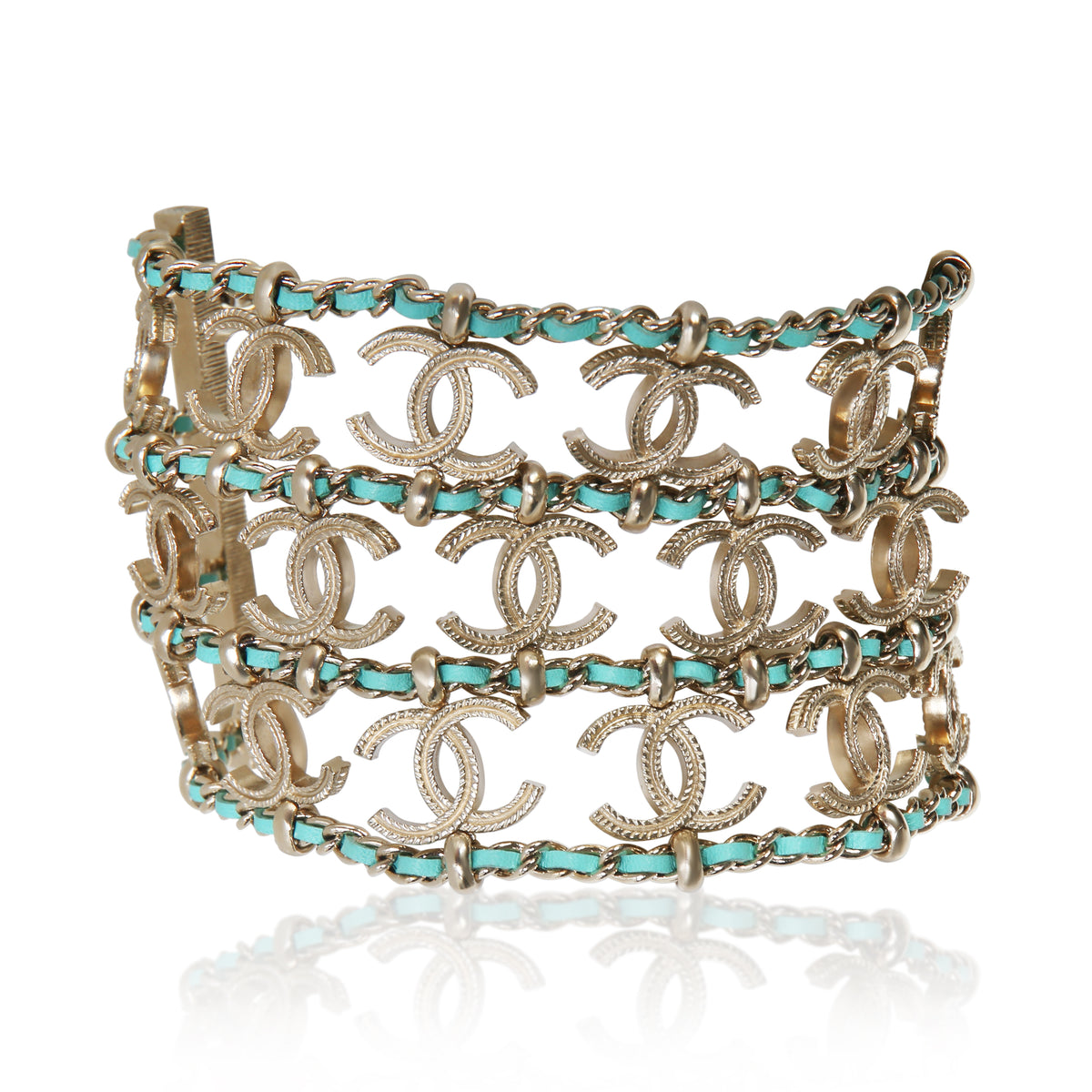 Chanel Gold Plated 2018 Teal Leather Bracelet 2