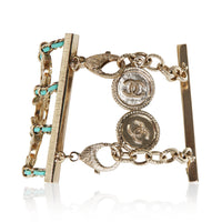 Chanel Gold Plated 2018 Teal Leather Bracelet 4