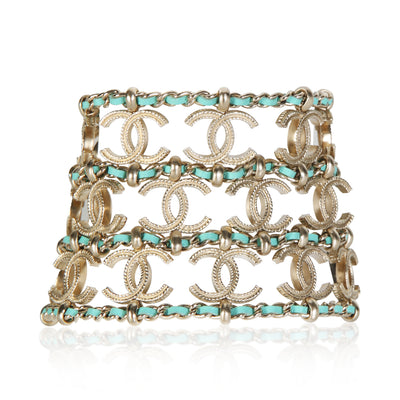 Chanel Gold Plated 2018 Teal Leather Bracelet fv