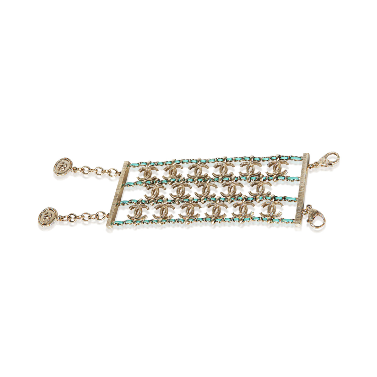 Chanel Gold Plated 2018 Teal Leather Bracelet fv