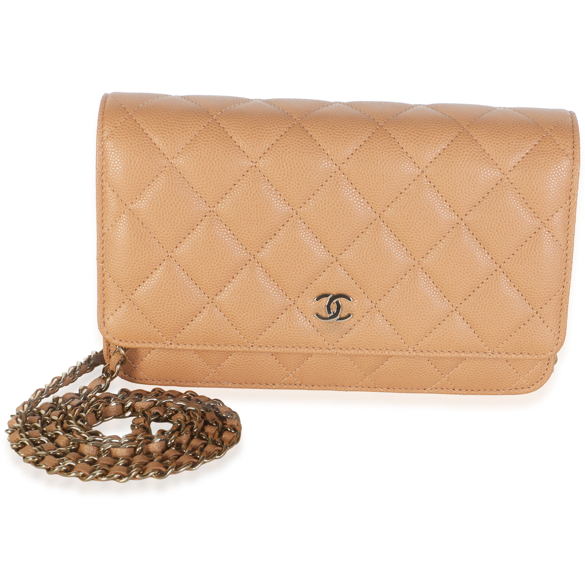 Chanel 23P  Dark Beige Quilted Caviar Classic Wallet on Chain Handbag id