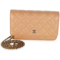 Chanel 23P  Dark Beige Quilted Caviar Classic Wallet on Chain Handbag id