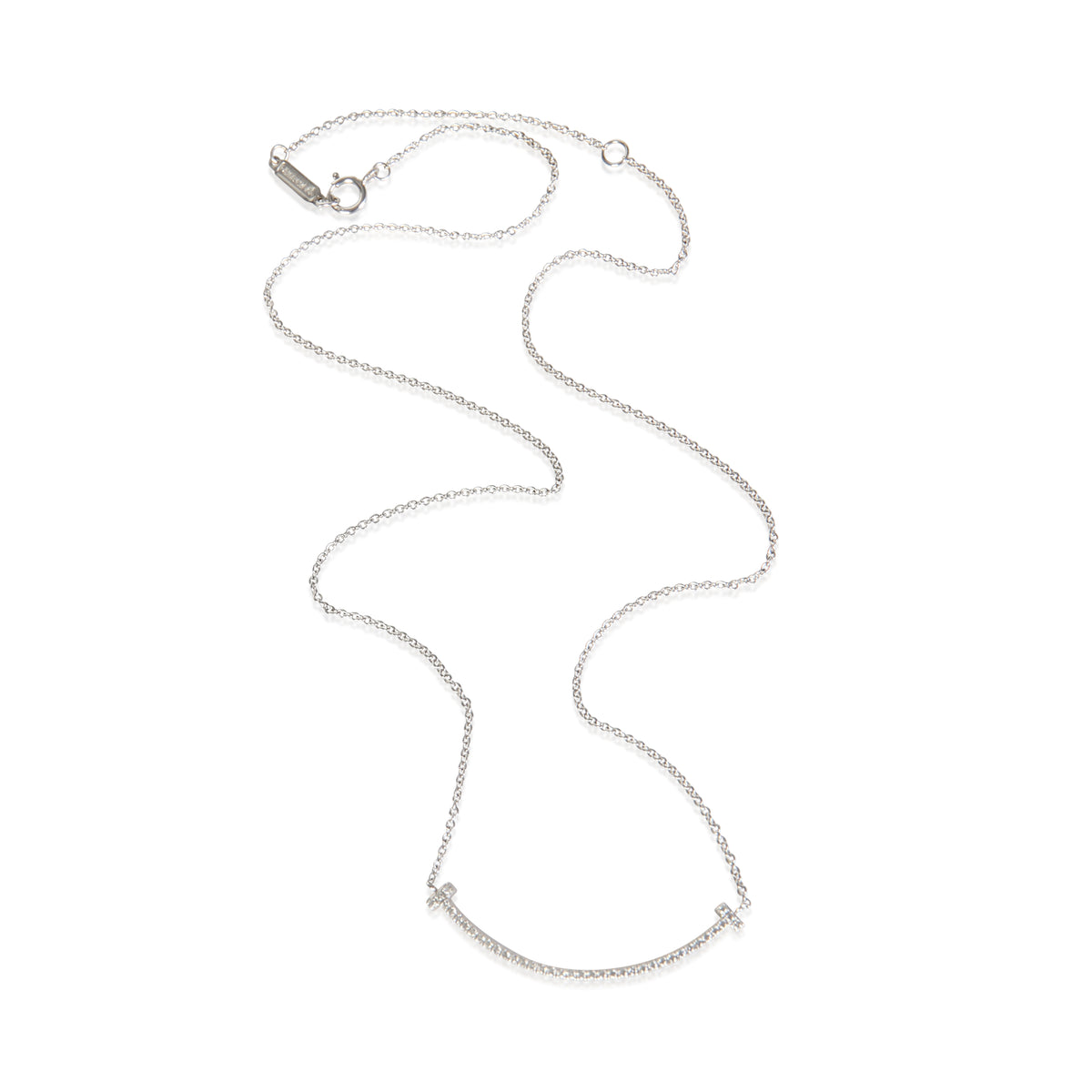 Tiffany & Co. White Gold Diamond Small Model Tiffany T Smile Necklace 3