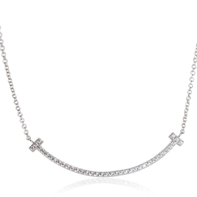 Tiffany & Co. White Gold Diamond Small Model Tiffany T Smile Necklace fv
