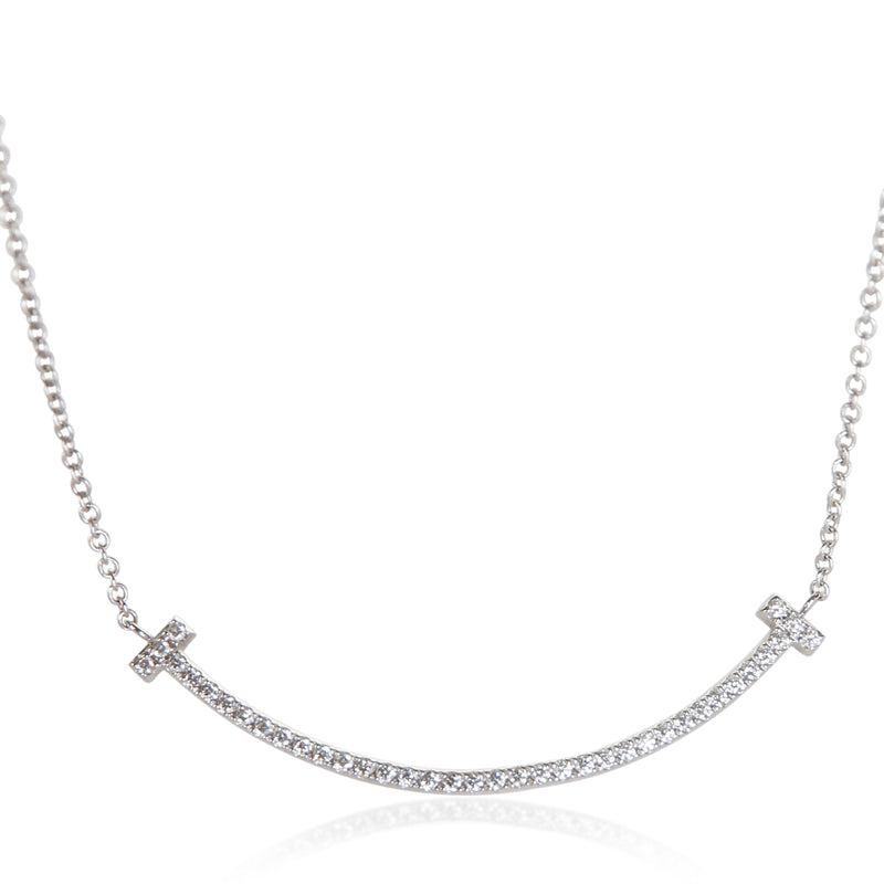 Tiffany & Co. White Gold Diamond Small Model Tiffany T Smile Necklace fv