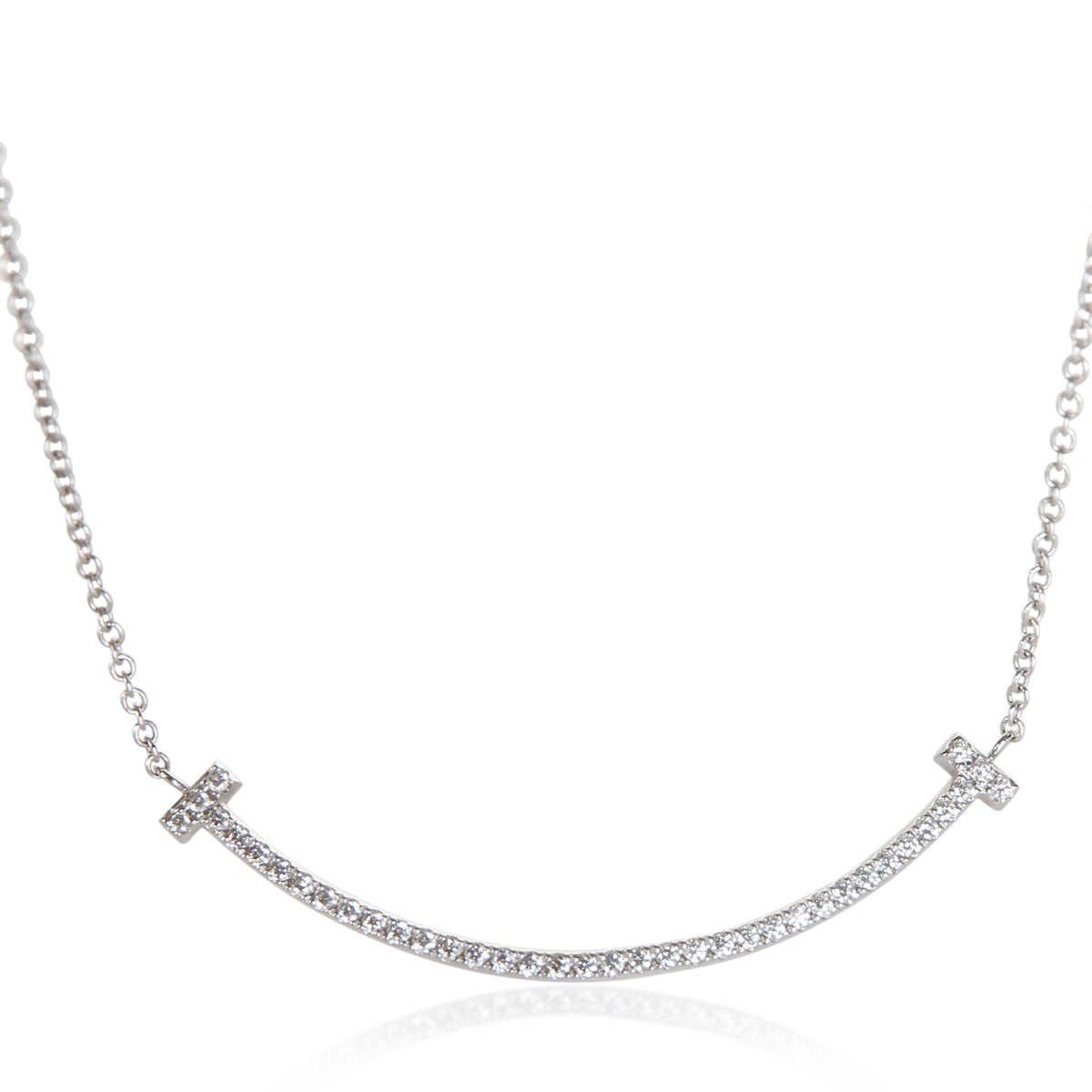 Tiffany & Co. White Gold Diamond Small Model Tiffany T Smile Necklace fv