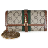 Gucci Beige GG Supreme Canvas Azalea Calfskin Web Jackie 1961 Chain Wallet Handbag fv