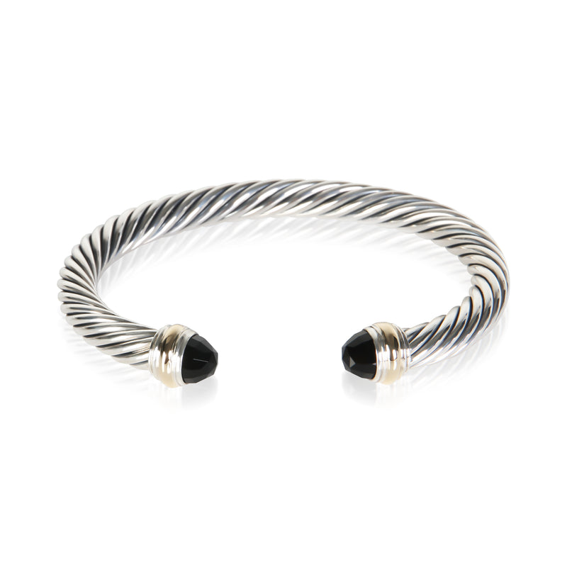 David Yurman Yellow Gold & Sterling Silver Onyx 7mm Cable Classic Bracelet fv