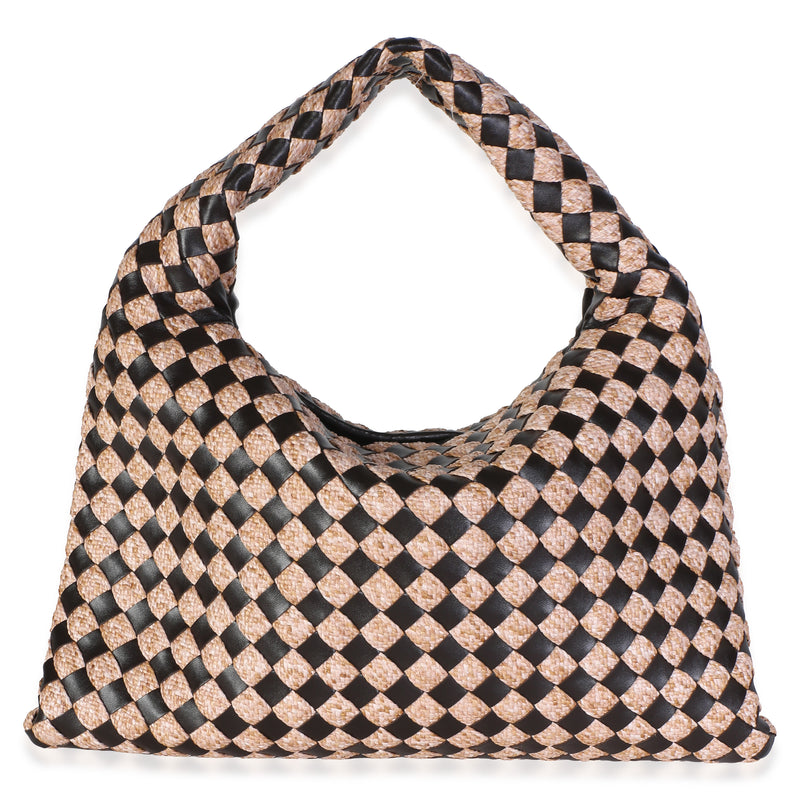 Bottega Veneta Fondant Natural Nappa Raffia Intrecciato Small Hop Hobo Handbag fv