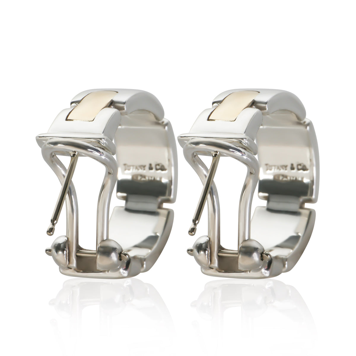 Tiffany & Co. Yellow Gold & Sterling Silver Vintage Flat Link Hoop Earrings 3