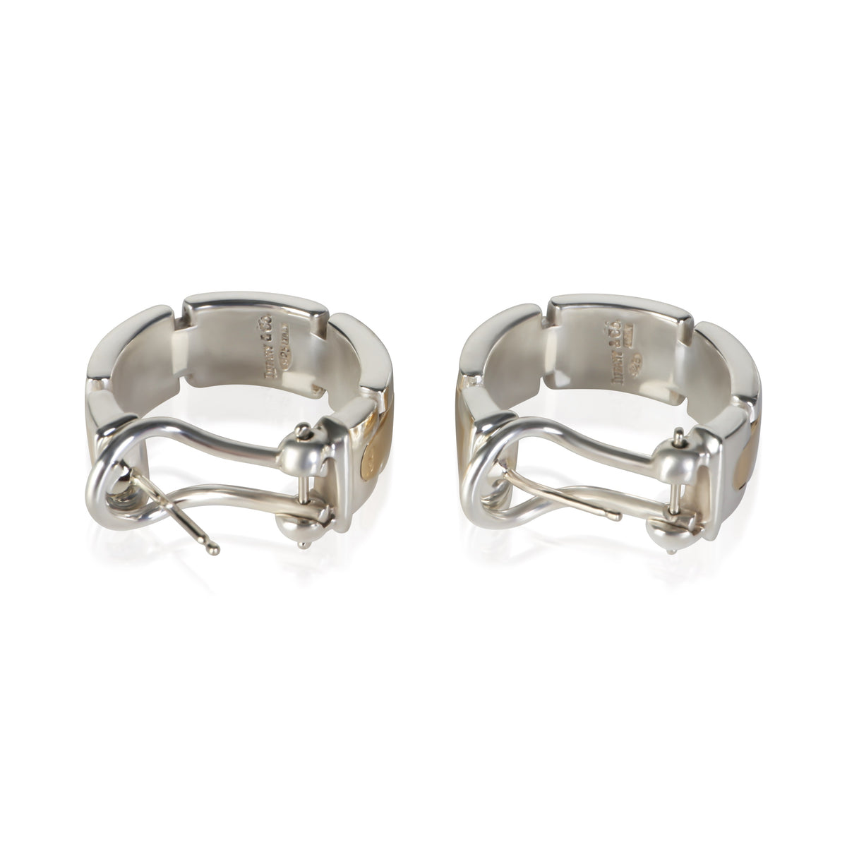 Tiffany & Co. Yellow Gold & Sterling Silver Vintage Flat Link Hoop Earrings 4
