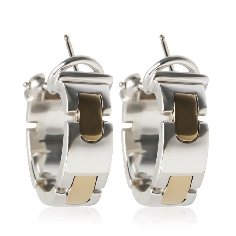 Tiffany & Co. Yellow Gold & Sterling Silver Vintage Flat Link Hoop Earrings fv