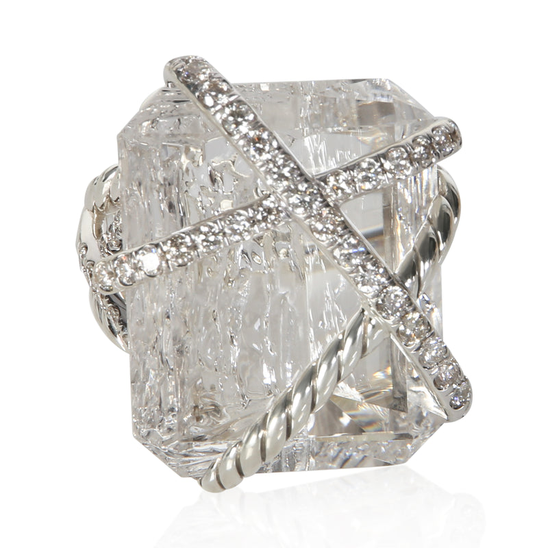 David Yurman Sterling Silver Quartz and Diamond Cable Wrap Ring fv