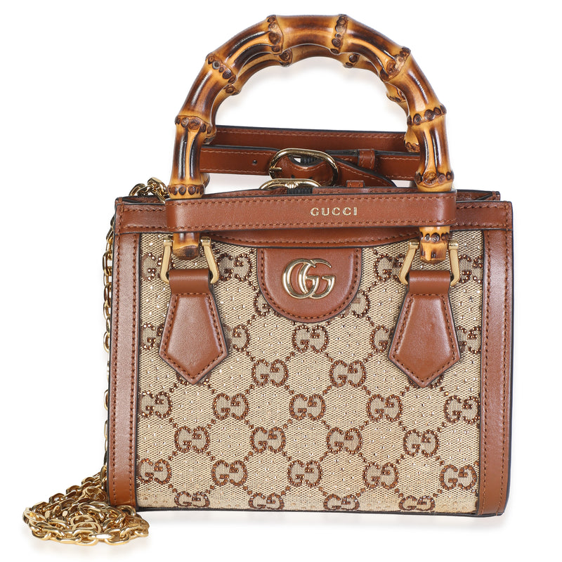 Gucci Camel New Canvas Charisma Calfskin Crystal GG Mini Diana Tote Handbag id