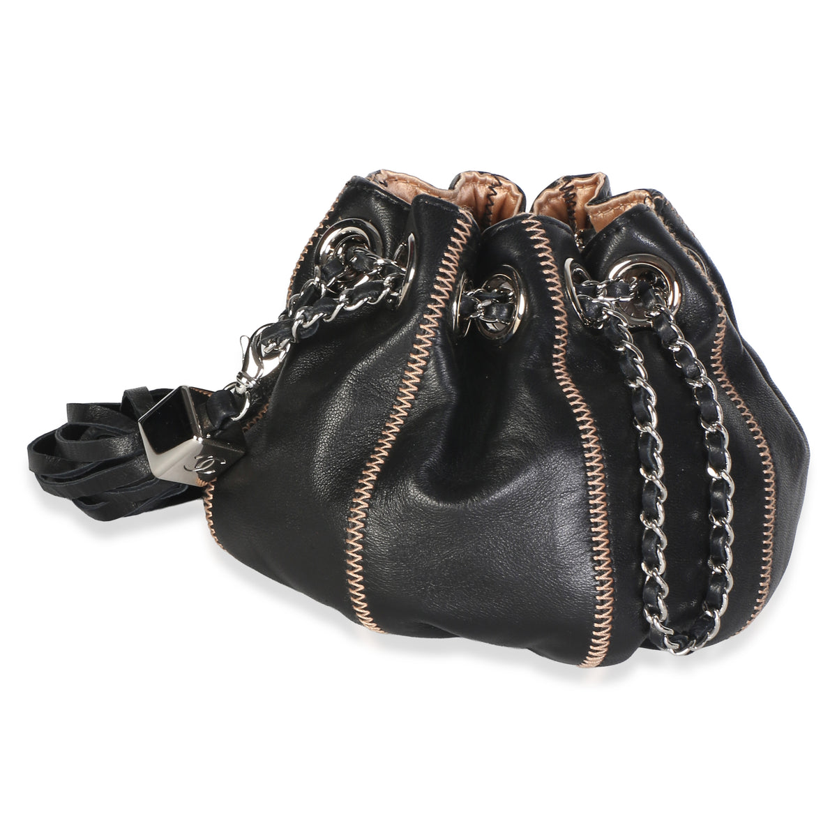 Chanel Bicolor Black Pink Satin Calfskin Reversible Mini Sac Cordon Handbag 2
