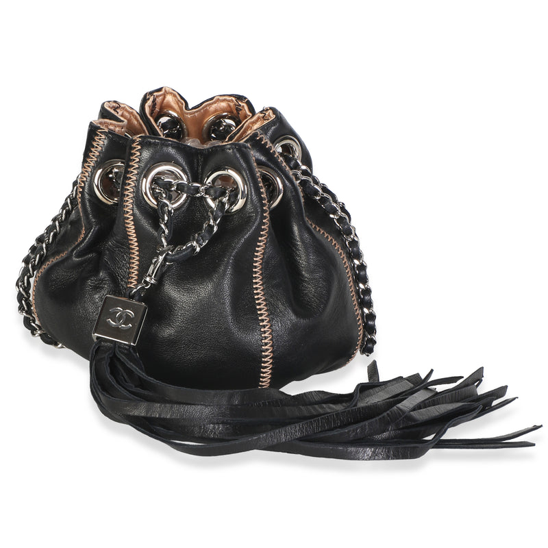 Chanel Bicolor Black Pink Satin Calfskin Reversible Mini Sac Cordon Handbag fv