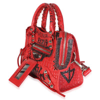 Balenciaga Red Croc Embossed Calfskin Graffiti Classic Hardware Mini City Bag Handbag 2