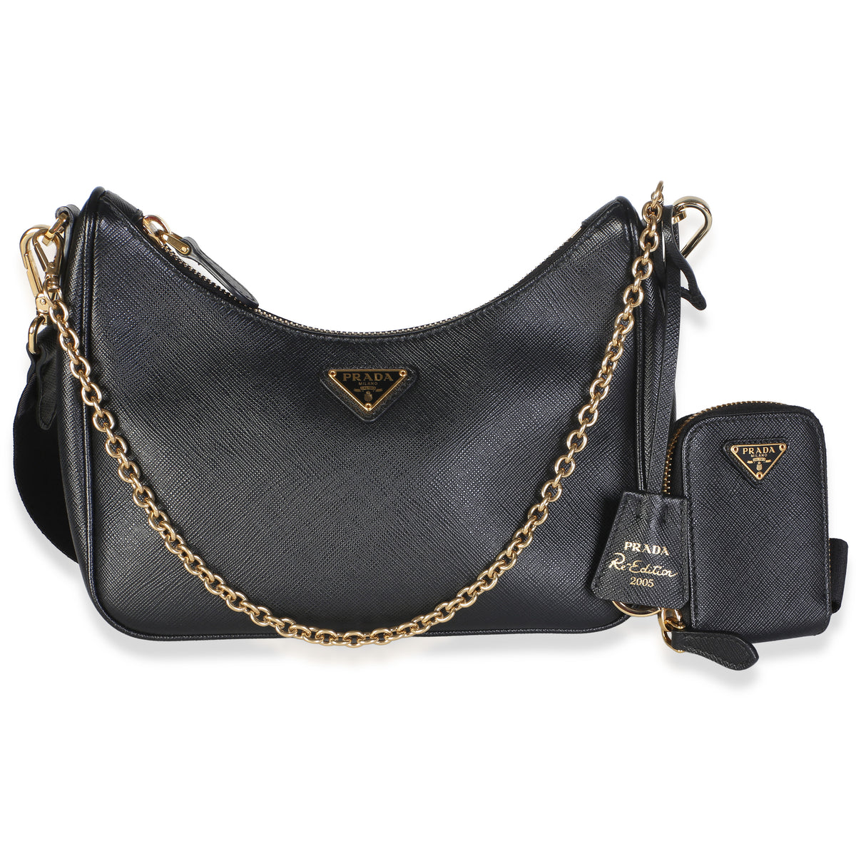 Prada Black Saffiano Re Edition 2005 Shoulder Bag Handbag fv