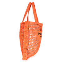 Prada Arancio Yarn Raffia Effect Logo Crochet Tote Handbag 3