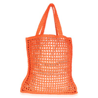 Prada Arancio Yarn Raffia Effect Logo Crochet Tote Handbag 4