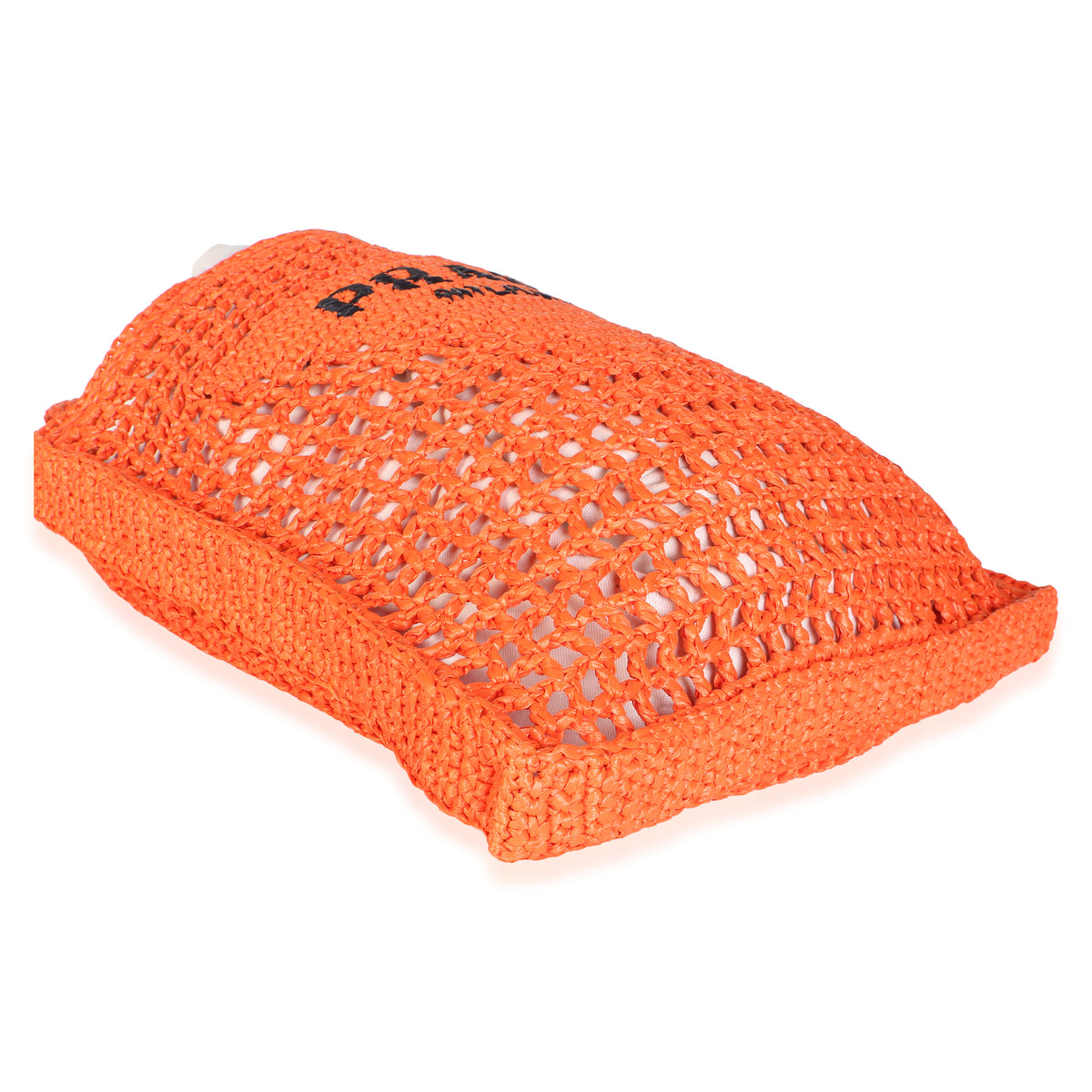 Prada Arancio Yarn Raffia Effect Logo Crochet Tote Handbag 7