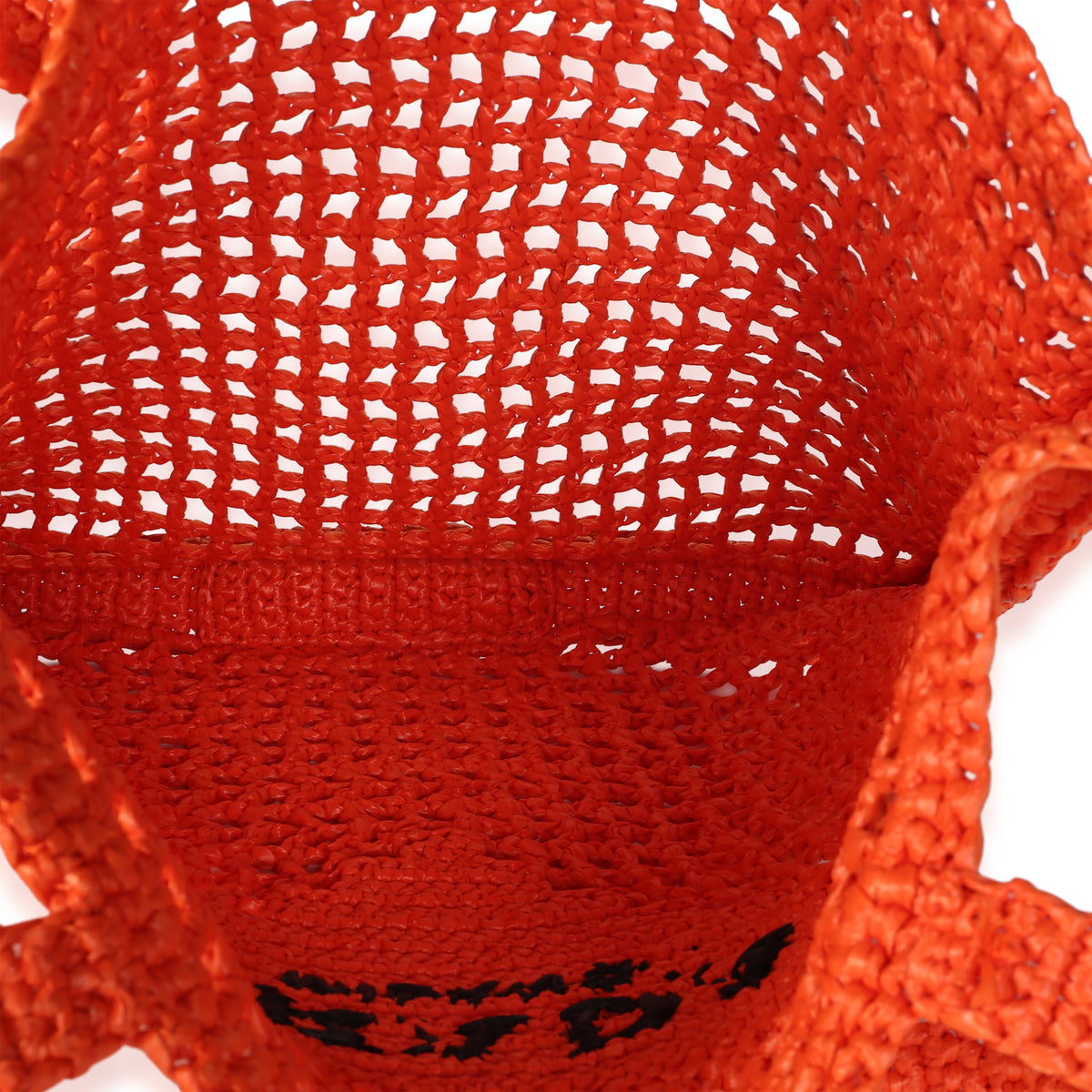 Prada Arancio Yarn Raffia Effect Logo Crochet Tote Handbag 8