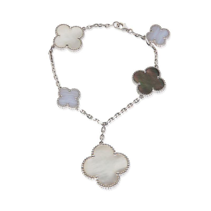Van Cleef & Arpels White Gold Mother Of Pearl and Chalcedony Magic Alhambra Brac fv