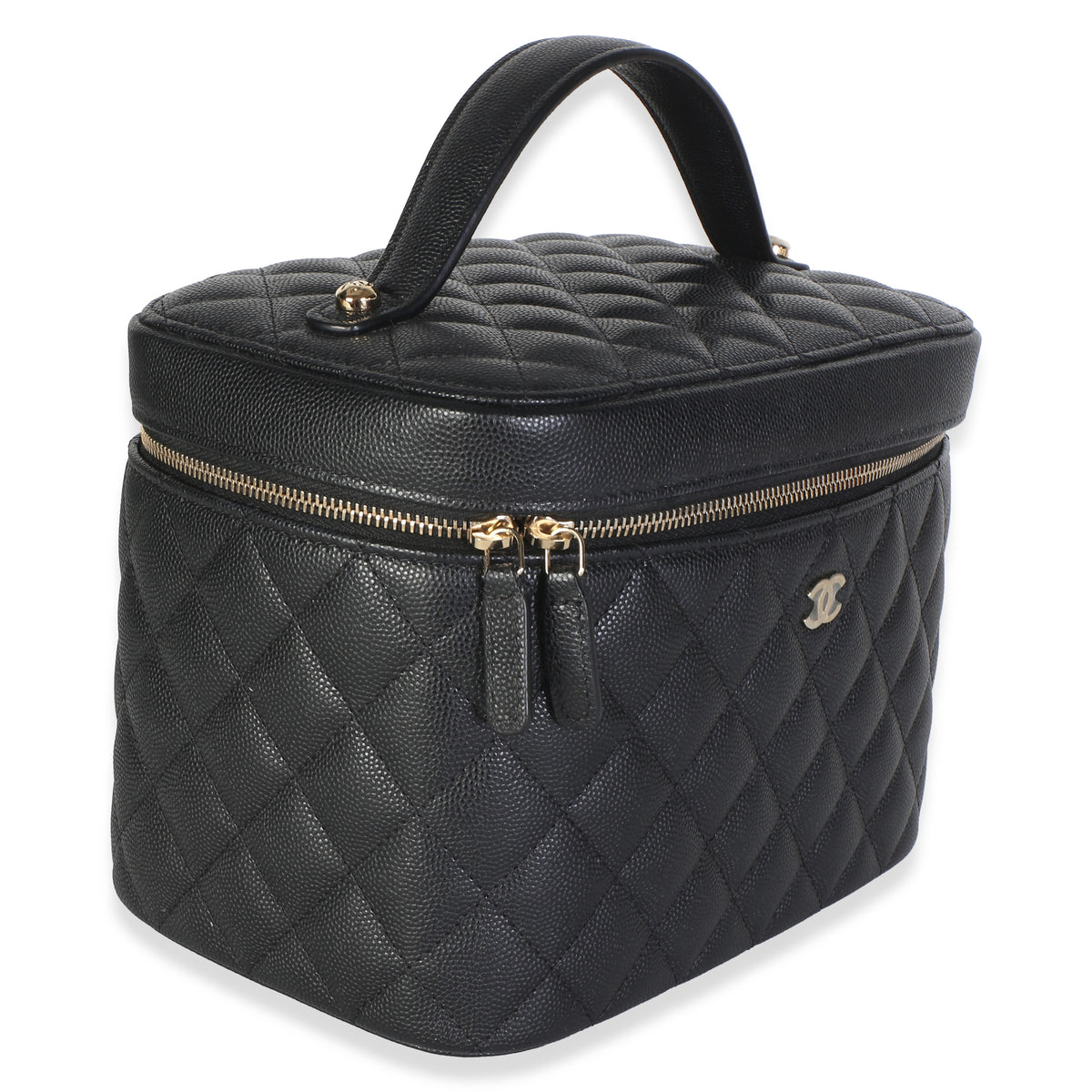 Chanel Black Quilted Caviar Large Vanity Pouch Handbag 3