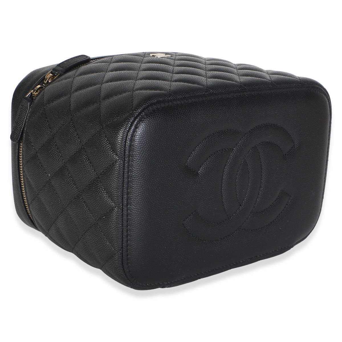Chanel Black Quilted Caviar Large Vanity Pouch Handbag 7