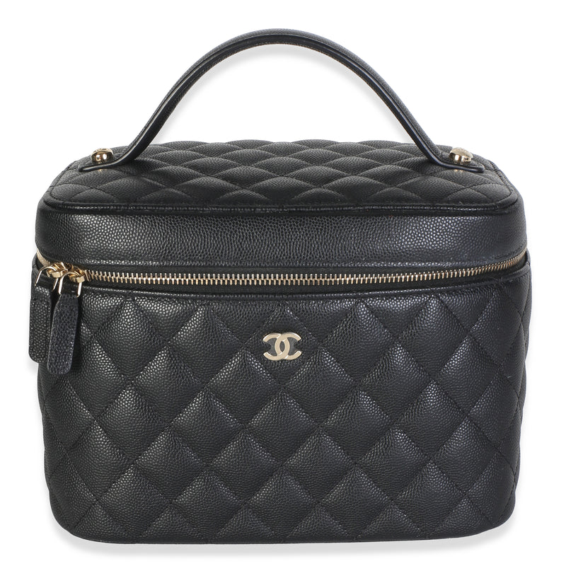 Chanel Black Quilted Caviar Large Vanity Pouch Handbag fv