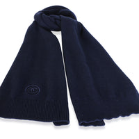 Chanel Navy Cashmere CC Logo Scarf fv