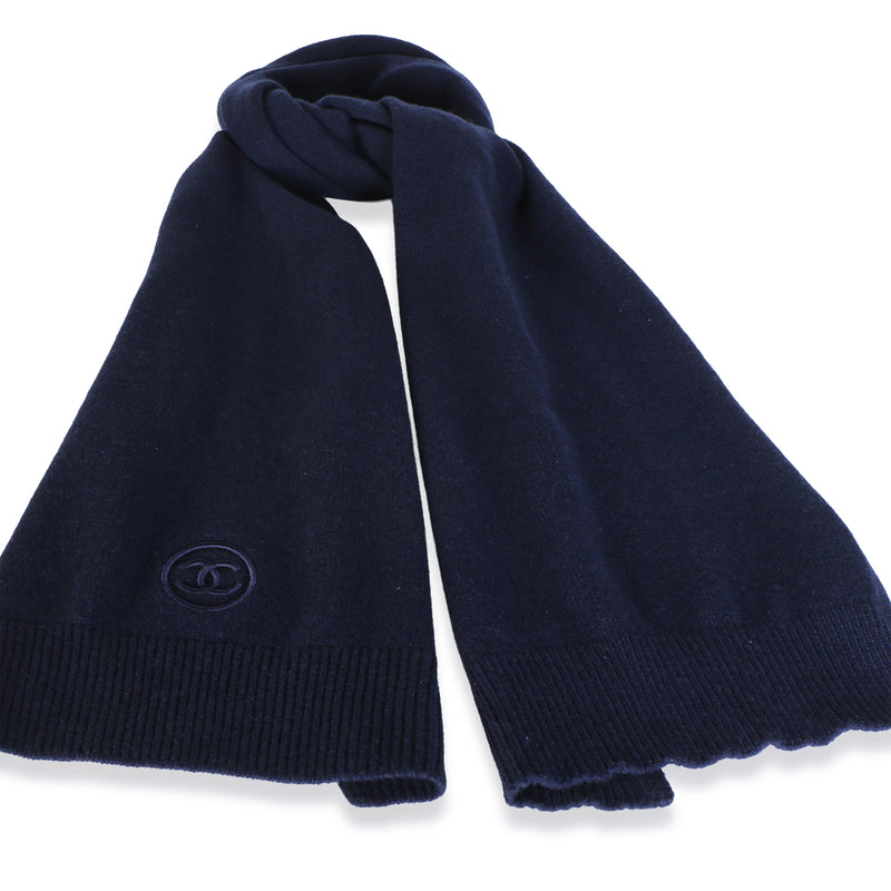 Chanel Navy Cashmere CC Logo Scarf fv