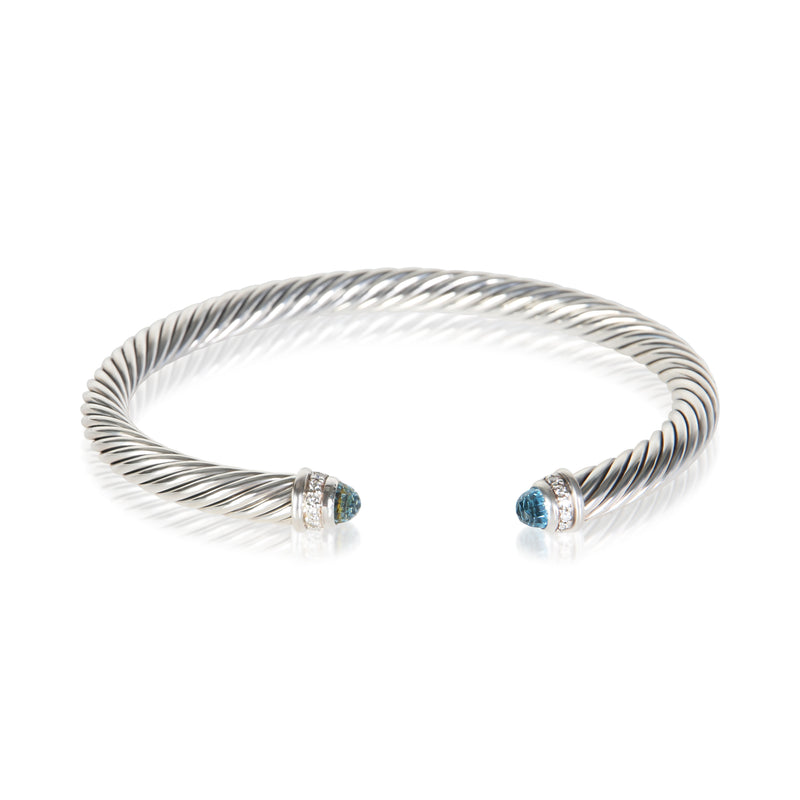 David Yurman Sterling Silver Topaz and Diamond Cable Classic Bracelet fv