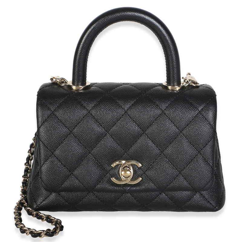 Chanel Black Quilted Caviar Extra Mini Coco Handle Flap Bag Handbag fv