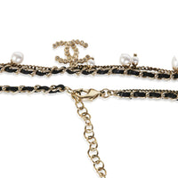 Chanel Gold Plated 2016 Leather & Faux Pearl CC Necklace 2