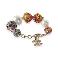 Chanel Gold Plated 2019 Faux Pearl & Multicolor Strass Ball Bracelet 2