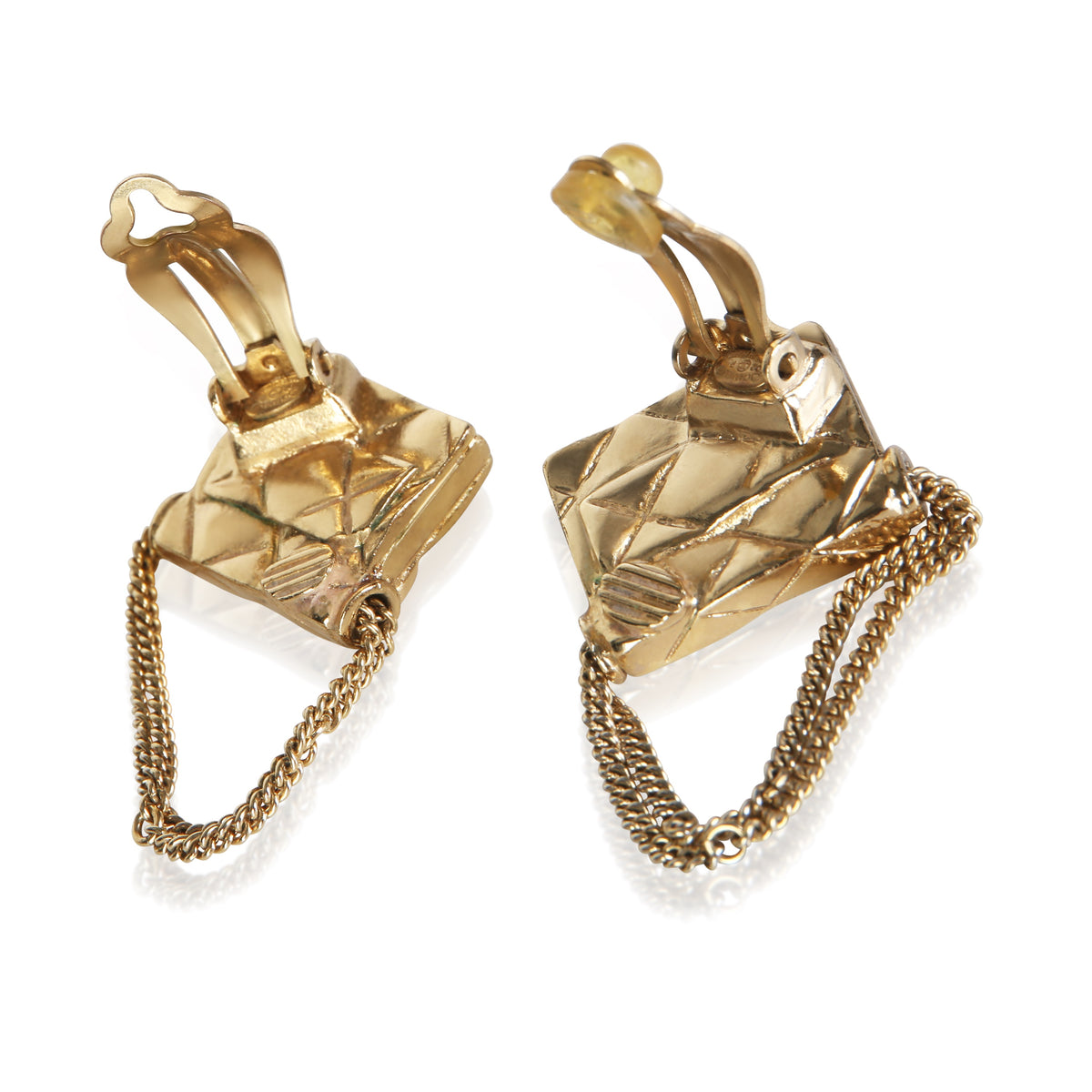 Chanel Gold Plated 2002 Flap Bag Earrings 5