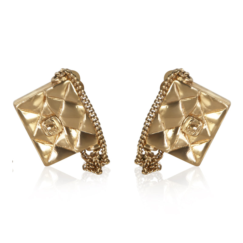 Chanel Gold Plated 2002 Flap Bag Earrings fv