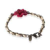Chanel 2004 Cream Leather & Pink Camelia Bracelet 3