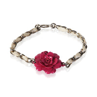 Chanel 2004 Cream Leather & Pink Camelia Bracelet fv
