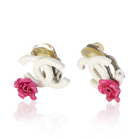 Chanel White & Pink Enamel CC Earrings 2