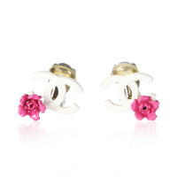 Chanel White & Pink Enamel CC Earrings fv