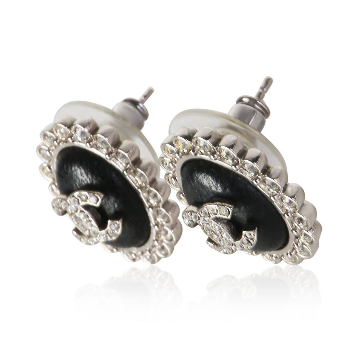 Chanel 2022 Oval Leather & Strass CC Earrings 2