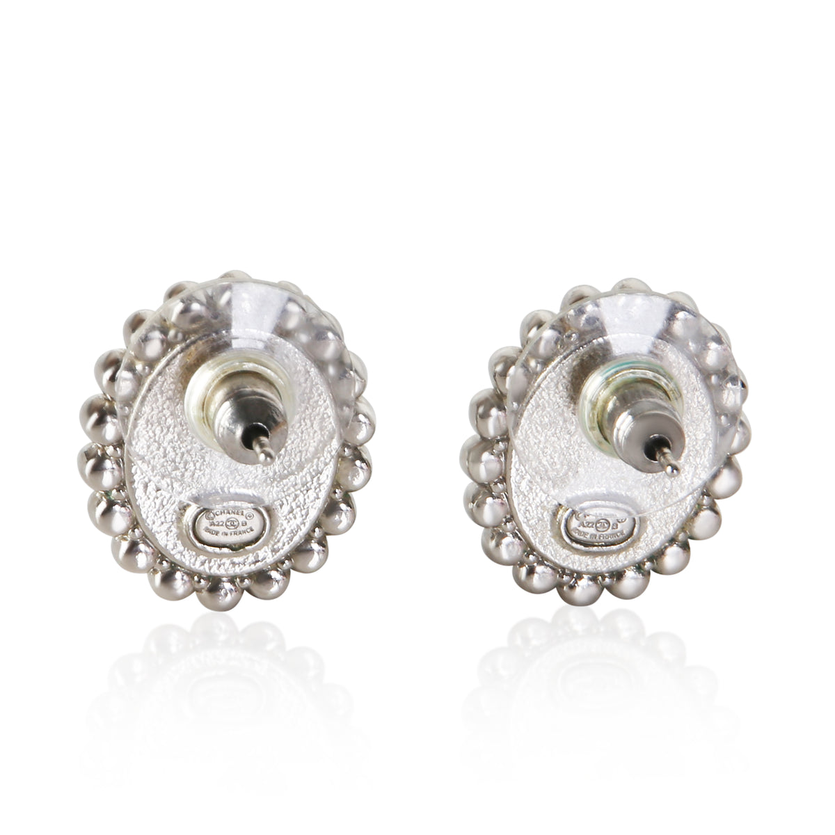 Chanel 2022 Oval Leather & Strass CC Earrings 3