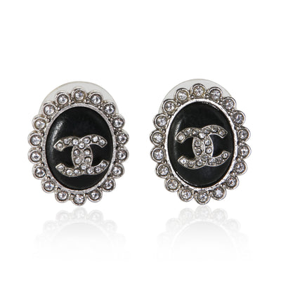 Chanel 2022 Oval Leather & Strass CC Earrings fv