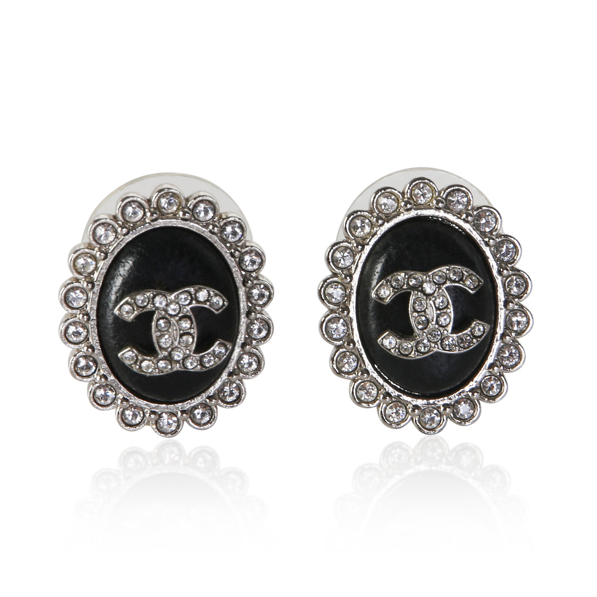 Chanel 2022 Oval Leather & Strass CC Earrings fv