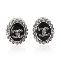 Chanel 2022 Oval Leather & Strass CC Earrings fv