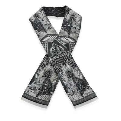 Louis Vuitton Black White New York Buildings Silk Bandeau Scarf id